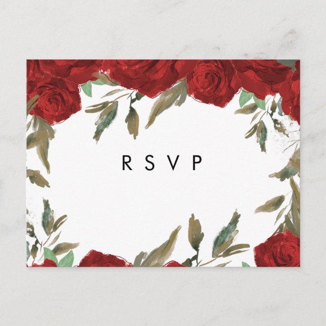 red roses florals boho wedding rsvp postcard (Front)