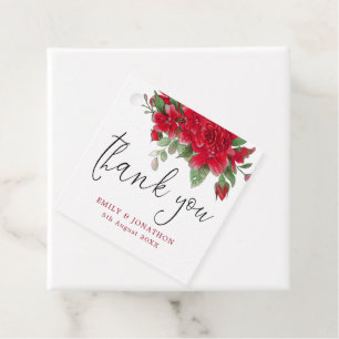 Red Roses Florals Thank You Message wedding Favor Tags