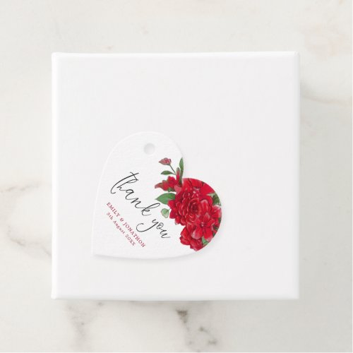 Red Roses Florals Thank You wedding Heart Favor Tags