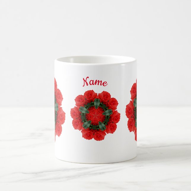 Red Roses Flower Art Personalized Coffee Mug (Center)