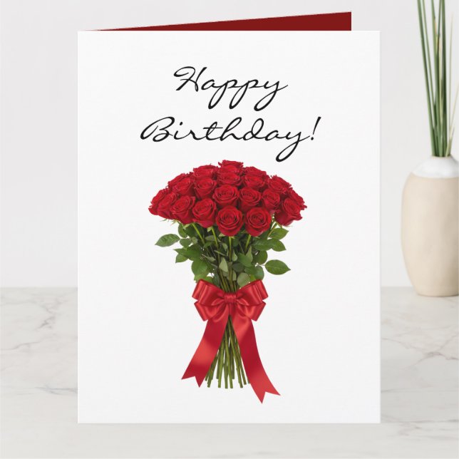 Red roses flower bouquet romantic Birthday card (Front)
