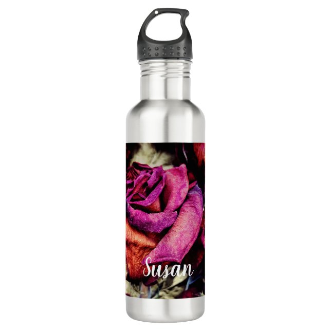 Red Roses Flower  Stainless Steel Water Bottle (Front)