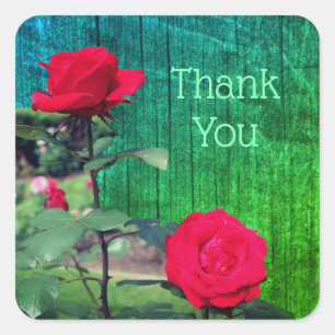 Red Roses Flower Thank You Square Sticker