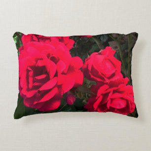 Red Roses Flowers Accent Pillow