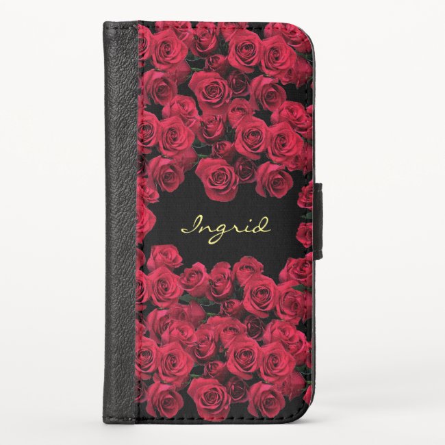 Red Roses Flowers Floral iPhone X Wallet Case