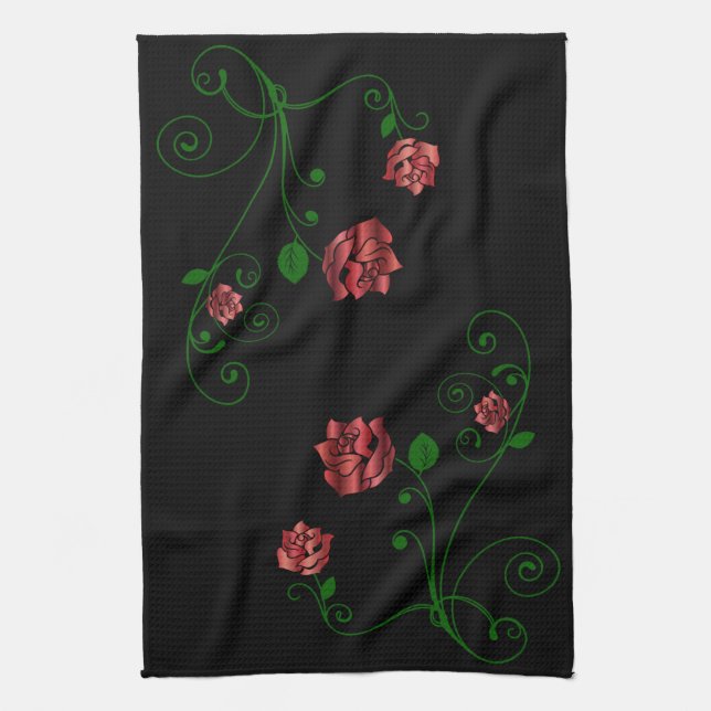Red Roses Flowers Kitchen Towel (Vertical)