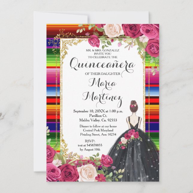 Red Roses Flowers Quinceañera Birthday Invitation (Front)