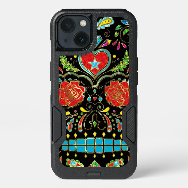 Red Roses & Flowers Sugar Skull G2 Otterbox iPhone Case (Back)