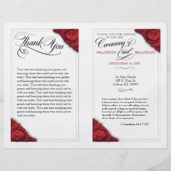 Red Roses Foldable Wedding Ceremony Program Flyer by DaisyLane at Zazzle