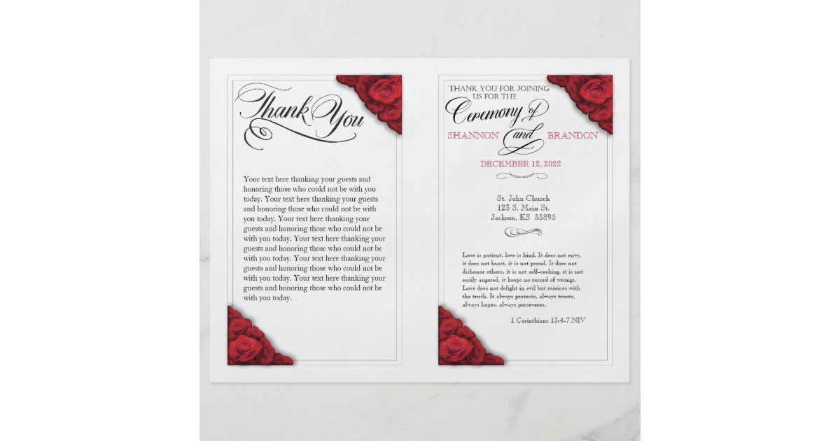 Red Roses Foldable Wedding Ceremony Program Flyer Zazzle
