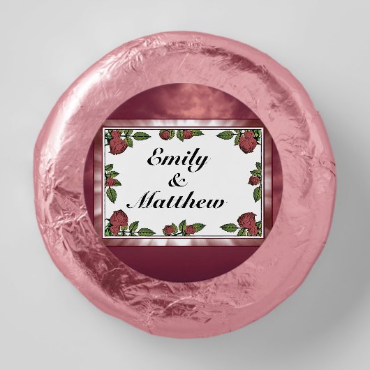 Red Roses Frame Image with Light Red Cloud Wedding Dipped Oreo Cookie Favors (Front)
