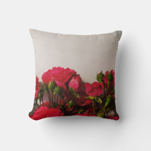 Red roses fresh buds blooming bright flowers flora throw pillow