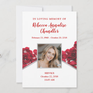 Red Roses Funeral Memorial Card