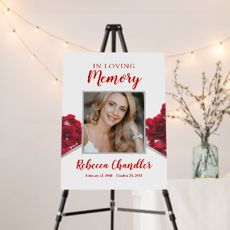 Red Roses Funeral Memorial Photo Foam Board Poster