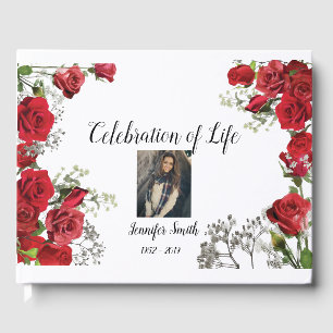Red Roses Funeral/Memorial/Wedding Guest Book