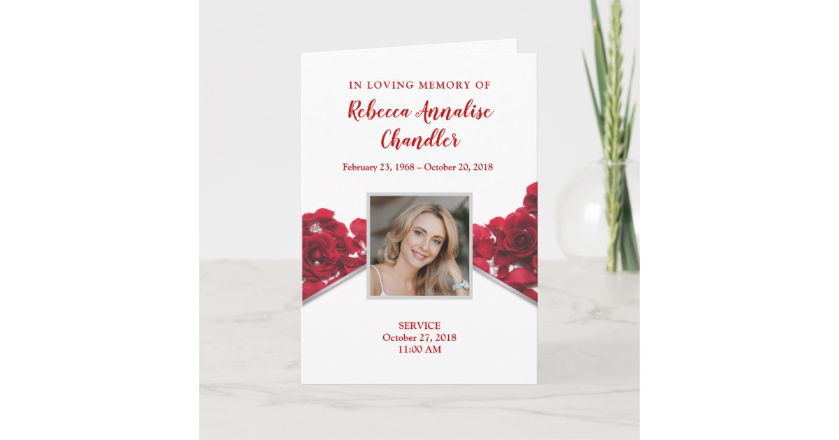Red Roses Funeral Program Memorial Program Zazzle