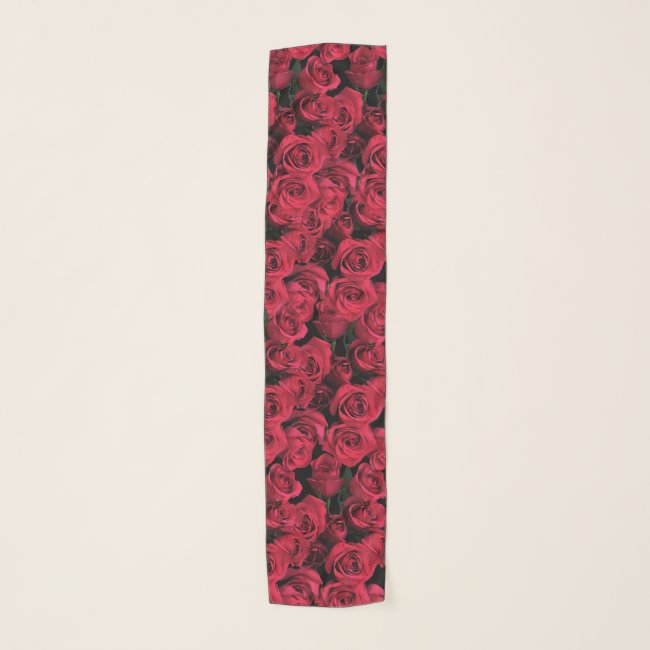 Red Roses Garden Flowers Floral Chiffon Scarf