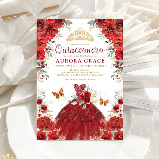 Red Roses Garden Princess Quinceañera Mis Quince Invitation (Creator Uploaded)