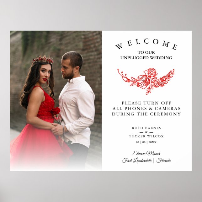 Red Roses Garland Wedding Unplugged Ceremony Poster (Front)