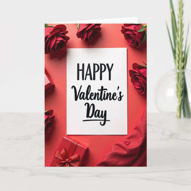 Red Roses Gift Valentines Day Card (Front)