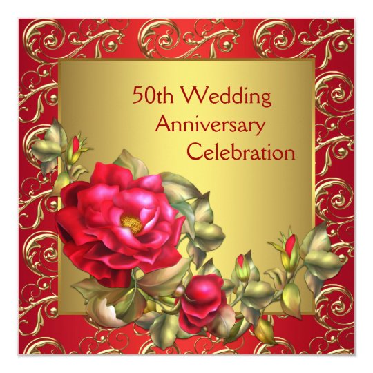 Red Roses Gold 50th Wedding Anniversary Invitation Zazzle Red Roses Gold 50th Wedding Anniversary Invitation