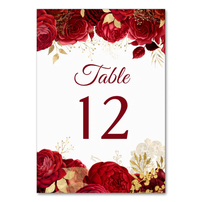 Red Roses Table Numbers Red Roses & Gold All events Table Number | Zazzle