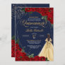 Red Roses Gold Beauty & the Beast Quinceañera Invitation