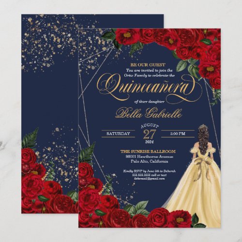 Red Roses Gold Beauty & the Beast Quinceañera