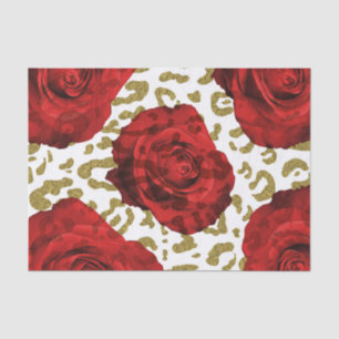 Red Roses Gold Cheetah Leopard Animal Print Party Tissue Paper