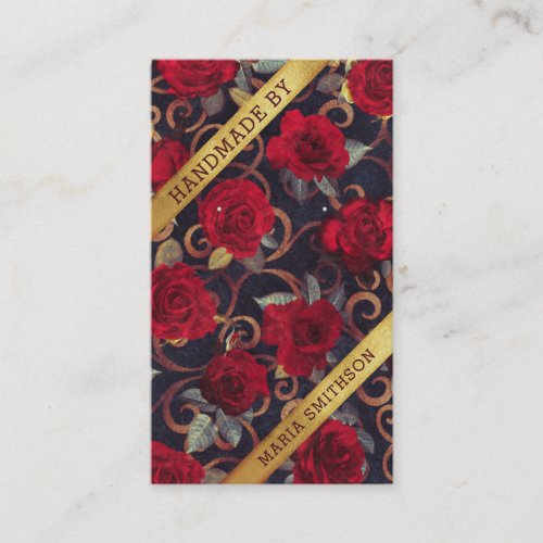 Red Roses Gold Damask QR Code Earring Display Card