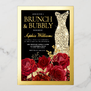Red Roses & Gold Foil Black Bridal Shower Invitation