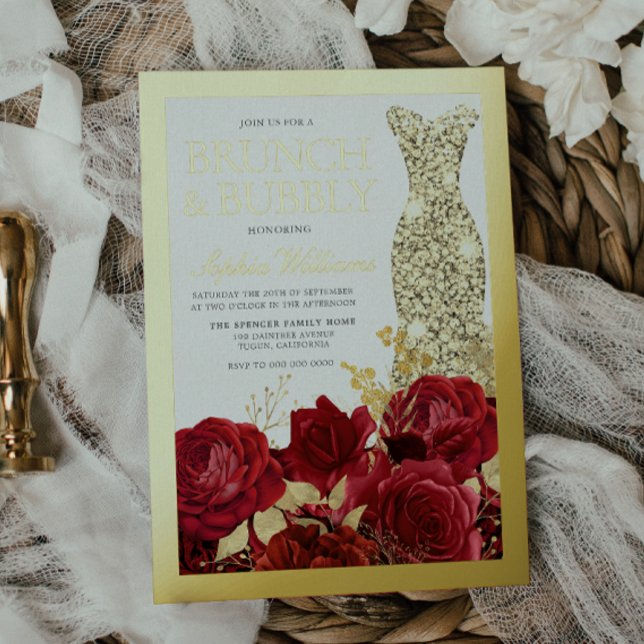 Red Roses & Gold Foil Border Bridal Shower Foil Invitation (Creator Uploaded)