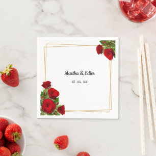 Red Roses Gold Frame Spanish Elegant Wedding Napkins