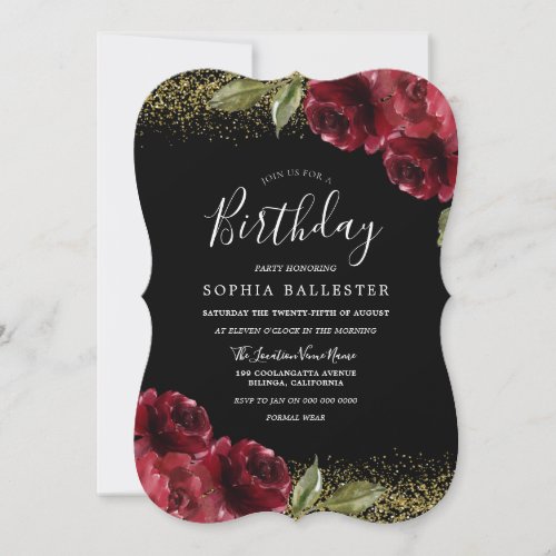 Red Roses Gold Glitter All years birthday Party Invitation