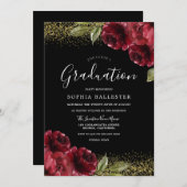 Red Roses Gold Glitter Graduation Party Invitation (Front/Back)