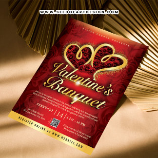 Red Roses & Gold Hearts Valentine's Banquet Flyer