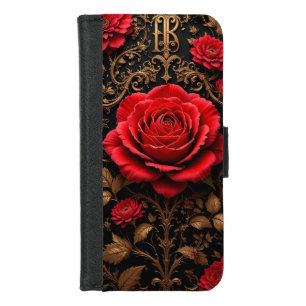 Red Roses Gold Leaves Everyday Use Gift iPhone 8/7 Wallet Case