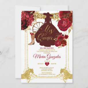 Red Roses Gold Mis Quince 15 Anos Quinceañera Invitation