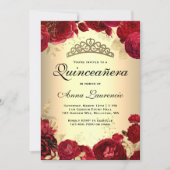 Red Roses Gold Quinceanera Invitation (Front)