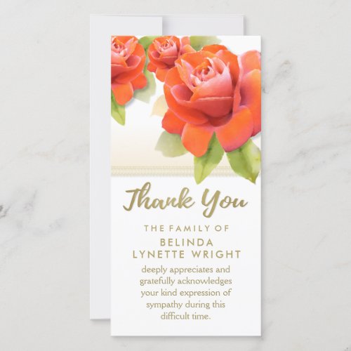 Red Roses Gold Thank You Sympathy Card