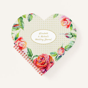 Red Roses Gold Wedding Bridal Shower Making Memory Notebook