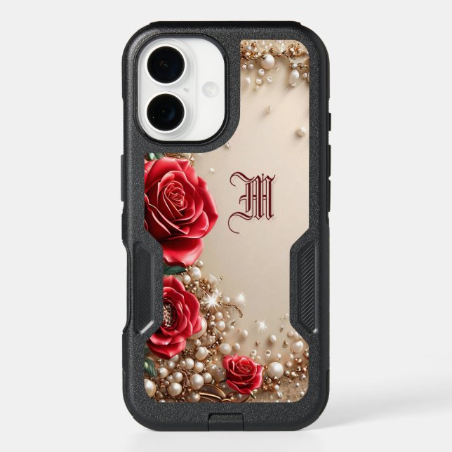 Red Roses & Golden Ornaments Premium Style Otterbox iPhone Case (Back)