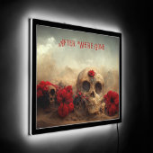 Red Roses Goth After We're Gone Skull LED Sign (Angle)
