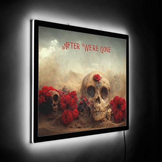 Red Roses Goth After We're Gone Skull LED Sign (Angle)