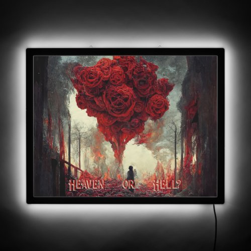 Red Roses Goth Heaven  or Hell LED Sign