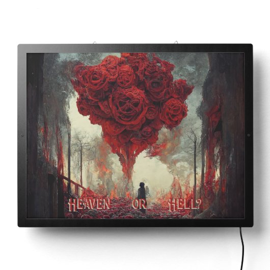 Red Roses Goth Heaven  or Hell LED Sign (Lights Off)
