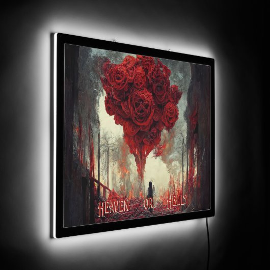 Red Roses Goth Heaven  or Hell LED Sign (Angle)