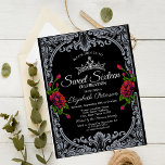 Red Roses Gothic Black Stripes Sweet 16 Invitation<br><div class="desc">Red roses,  and black stripes.</div>