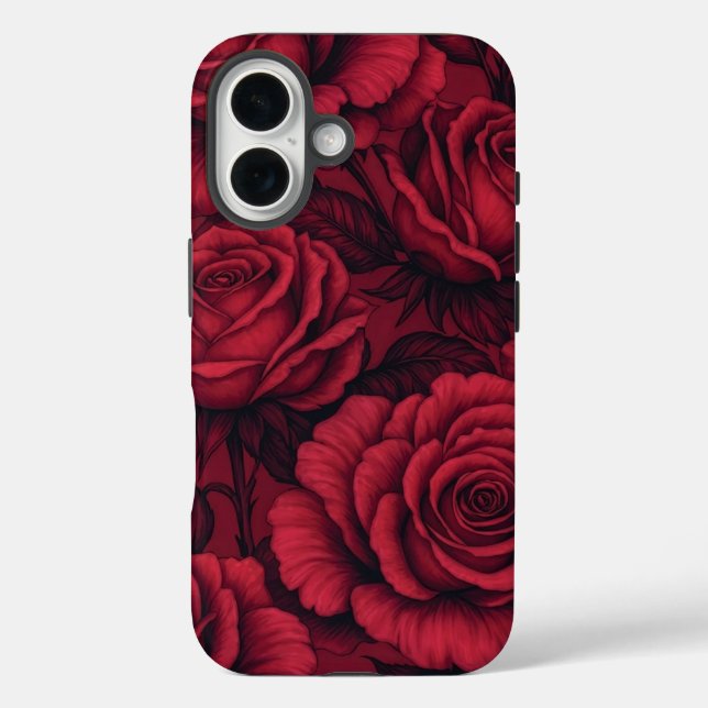  Red Roses Gothic Floral Pattern iPhone 16 case (Back)