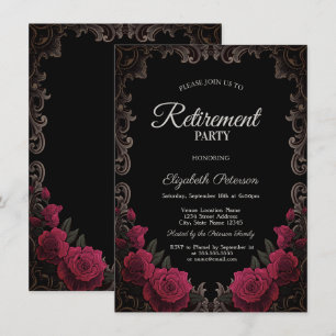 Red Roses Gothic Frame Black Retirement Party Invitation